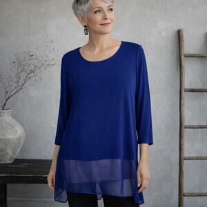 Chico's Travelers Blue Purple Slinky Knit Sheer Layer 3/4 Sleeve Top 2